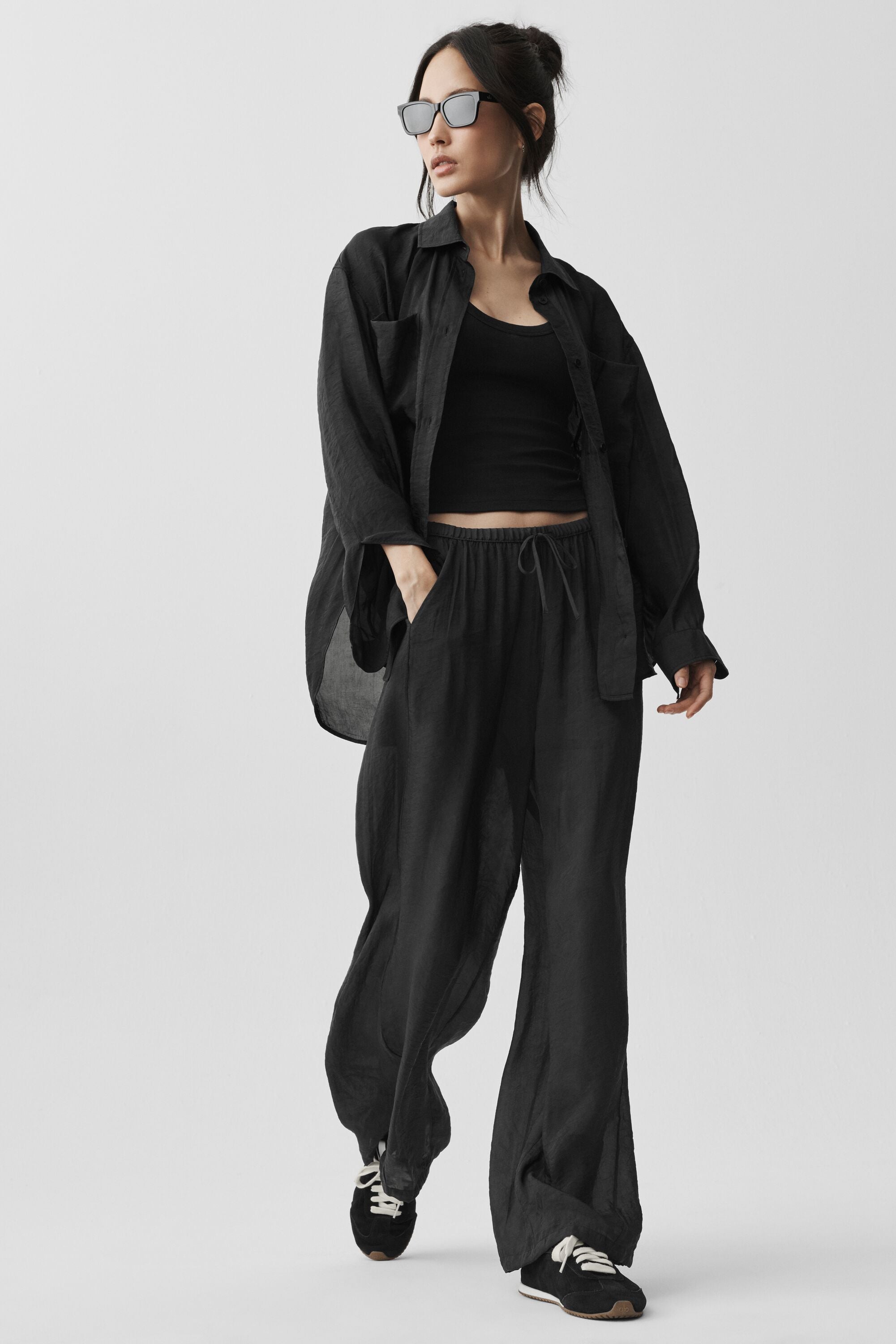 Semi-Sheer Golden Hour High-Waist Straight Leg Pant - Black image 1