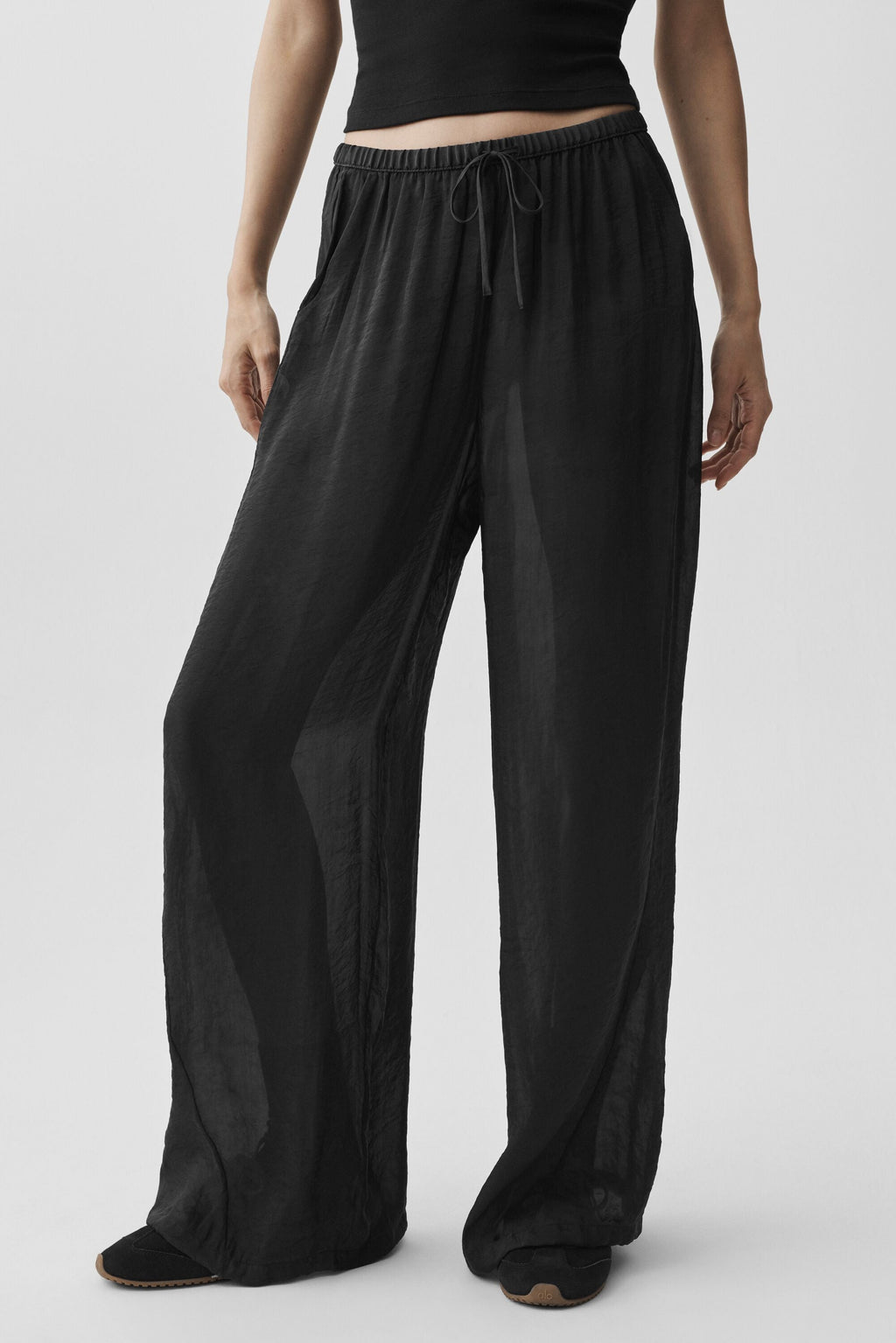Semi-Sheer Golden Hour High-Waist Straight Leg Pant - Black image 3