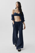 Semi-Sheer Golden Hour High-Waist Straight Leg Pant - Navy image 1