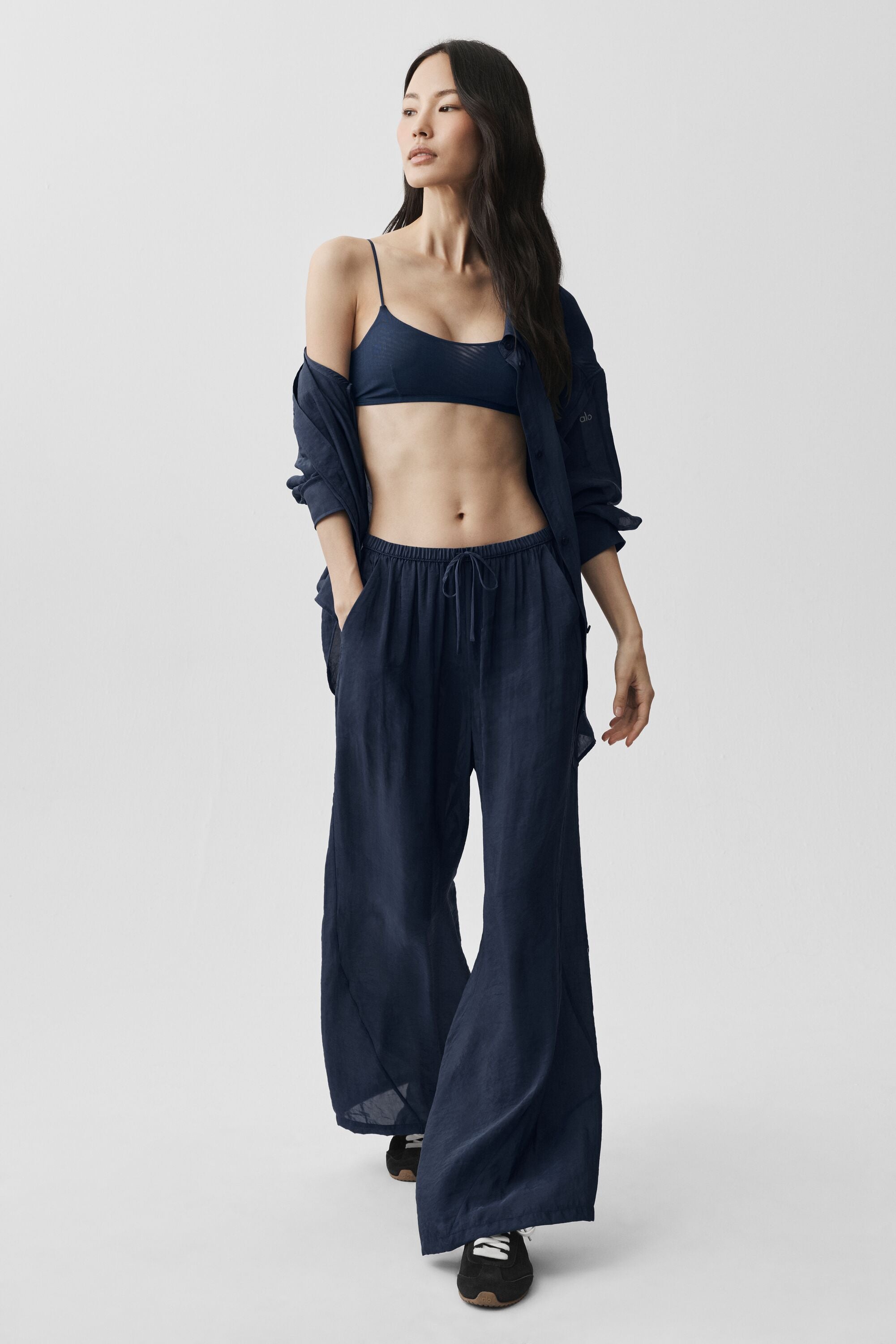 Semi-Sheer Golden Hour High-Waist Straight Leg Pant - Navy image 1