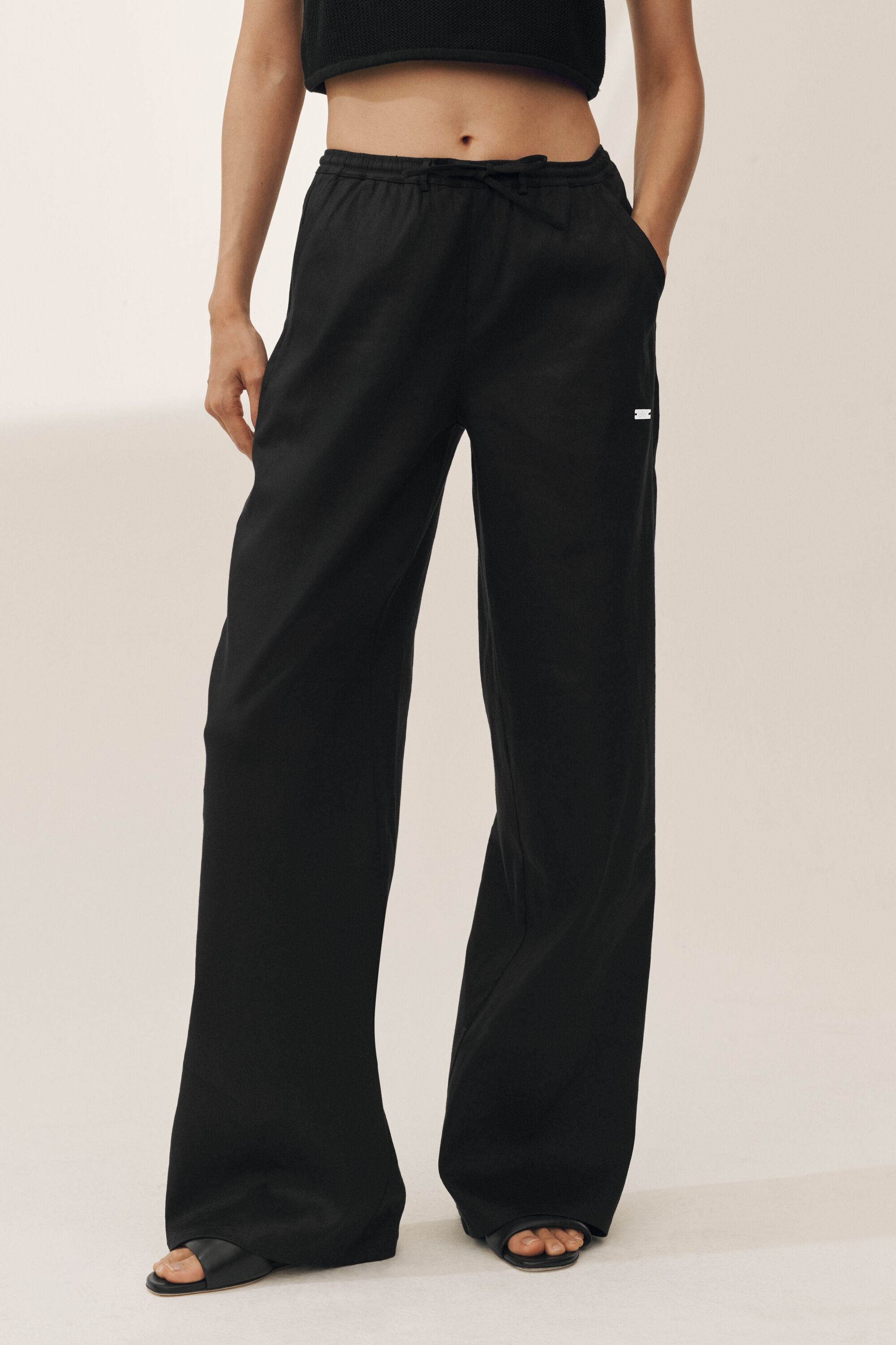 Linen Blend Riviera Wide Leg Pant - Black image 2