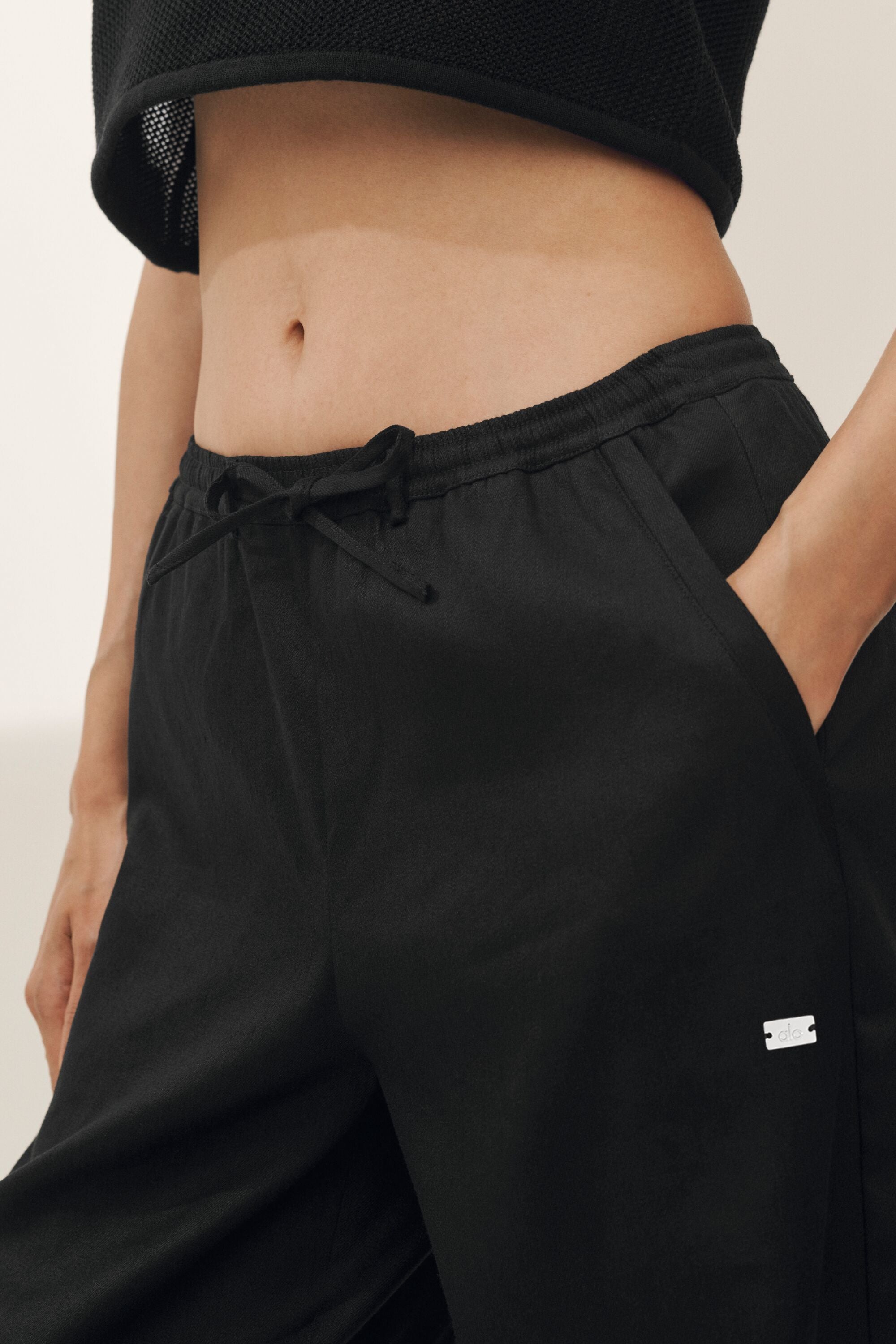 Linen Blend Riviera Wide Leg Pant - Black image 3