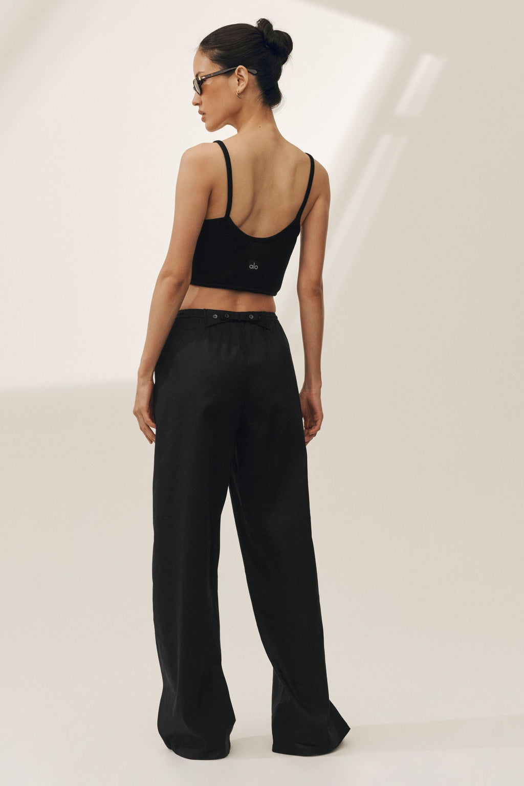 Linen Blend Riviera Wide Leg Pant - Black image 4