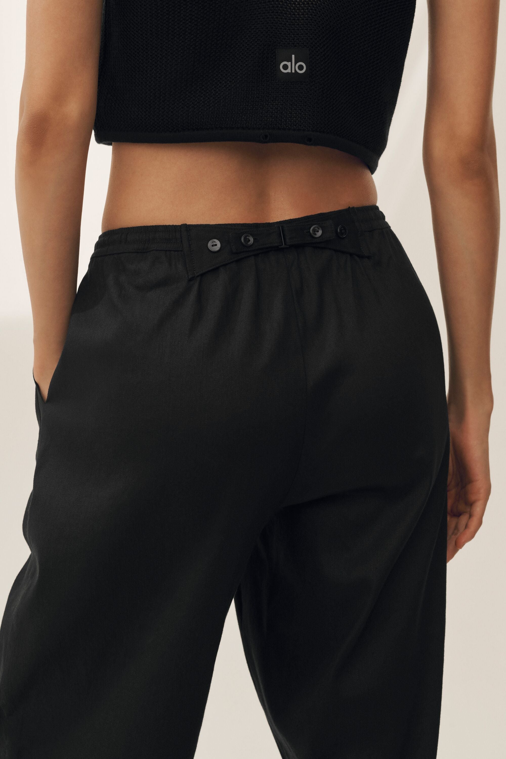 Linen Blend Riviera Wide Leg Pant - Black image 5