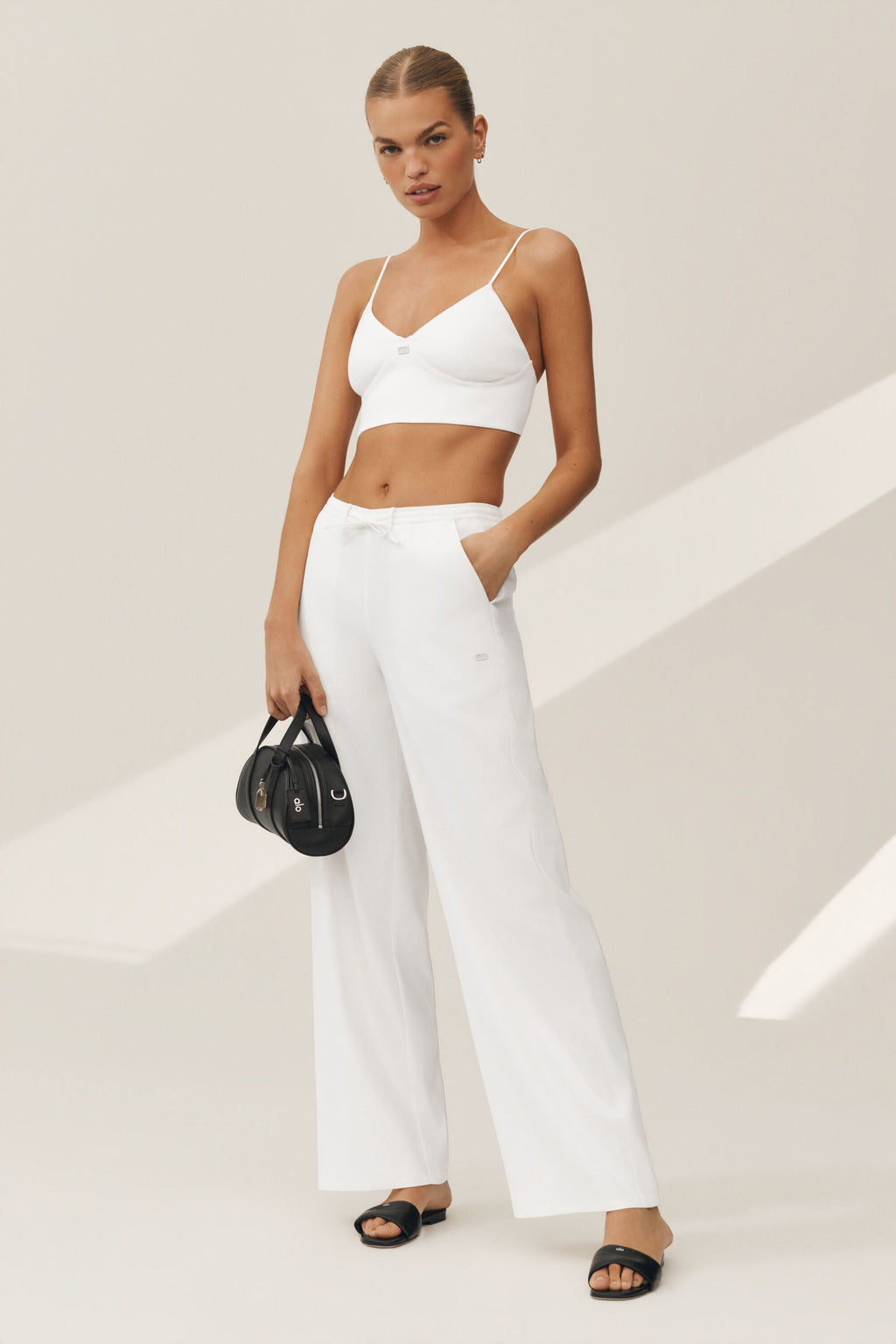 Linen Blend Riviera Wide Leg Pant - White image 3