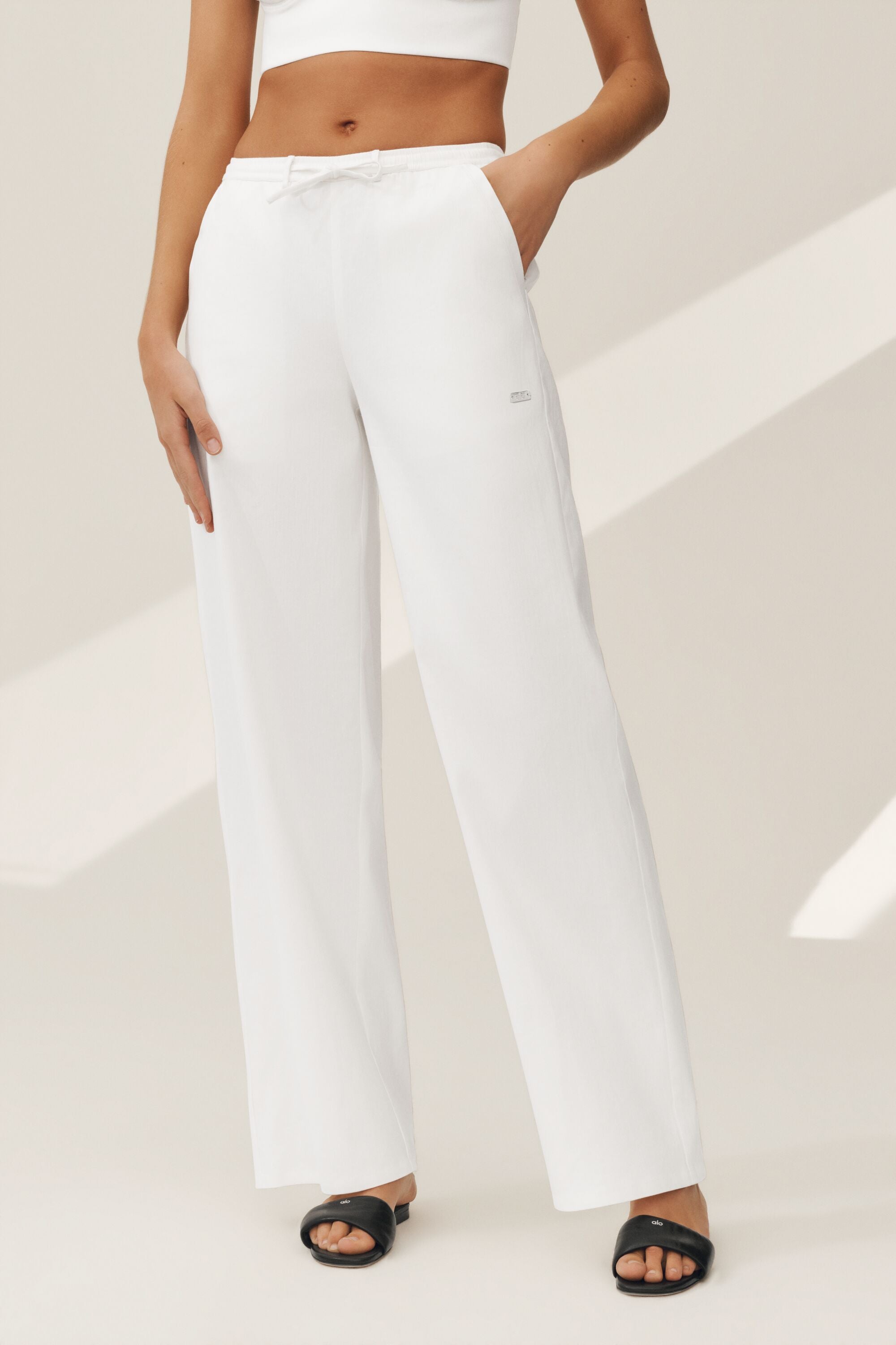 Linen Blend Riviera Wide Leg Pant - White image 5