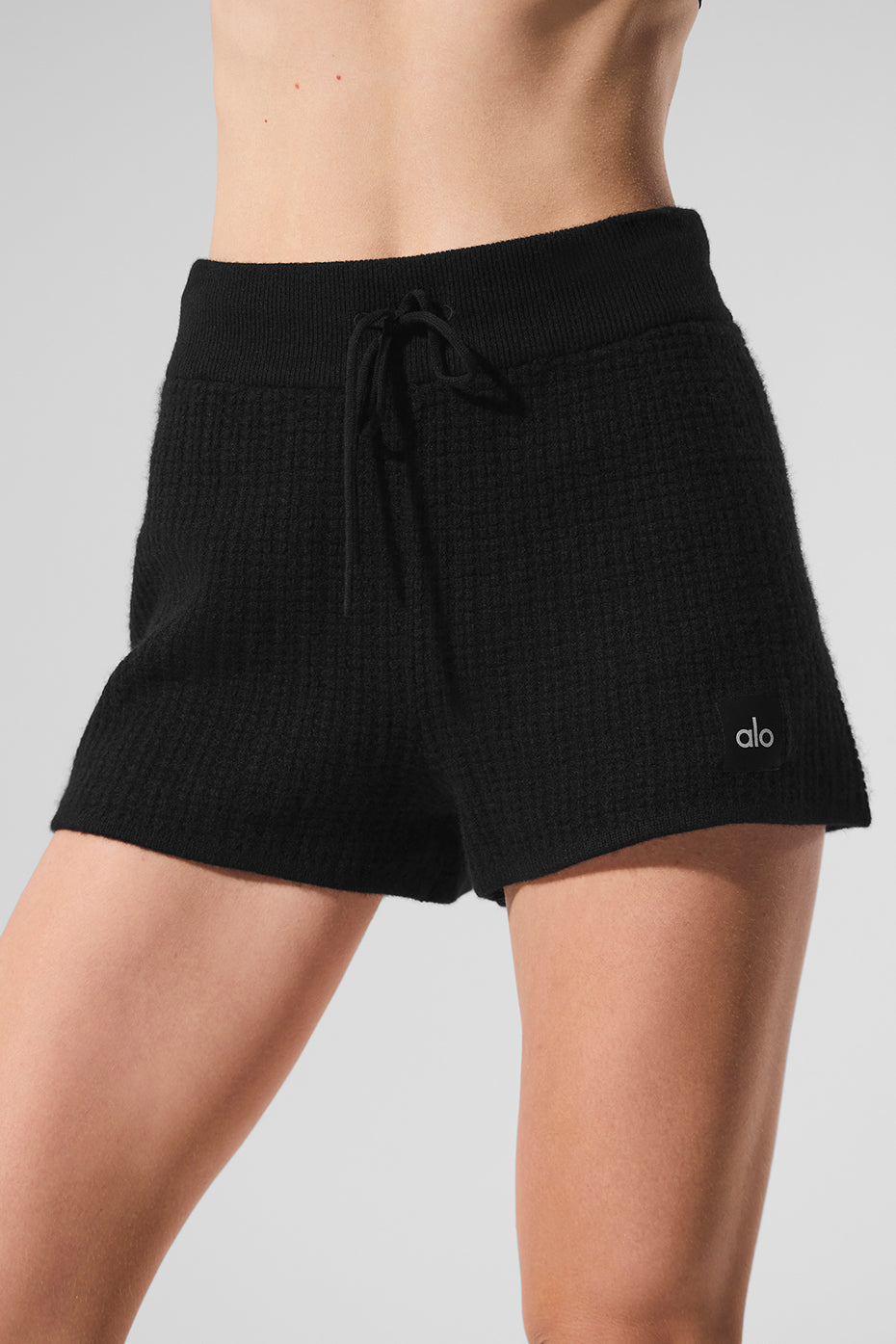 Cashmere High-Waist Plush Waffle Short - Black image 2