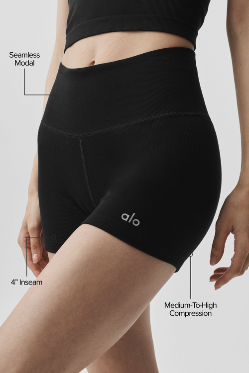 4" Seamless Modal Ribbed High-Waist Short - Black image 2