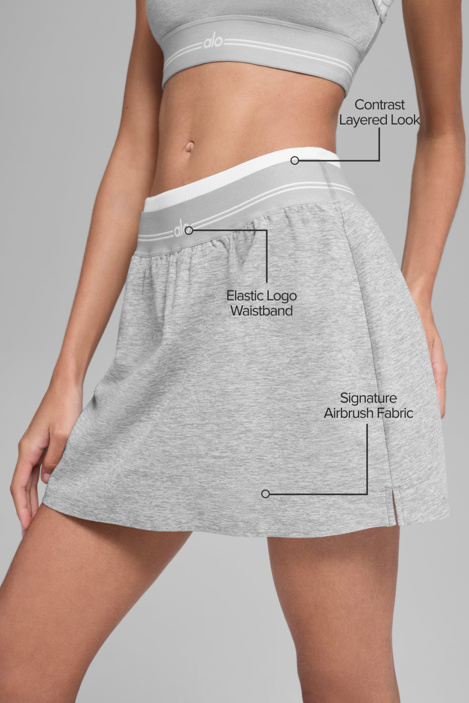 Alosoft Better Together Tennis Skirt - Athletic Heather Grey/White image 2