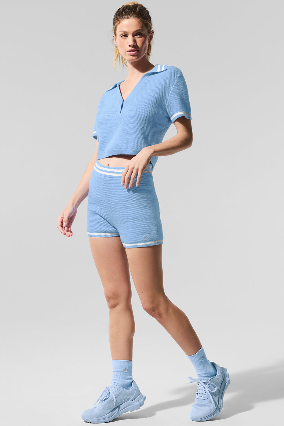Tennis Club Sweater Knit Hot Short - Seashell Blue/White image 3