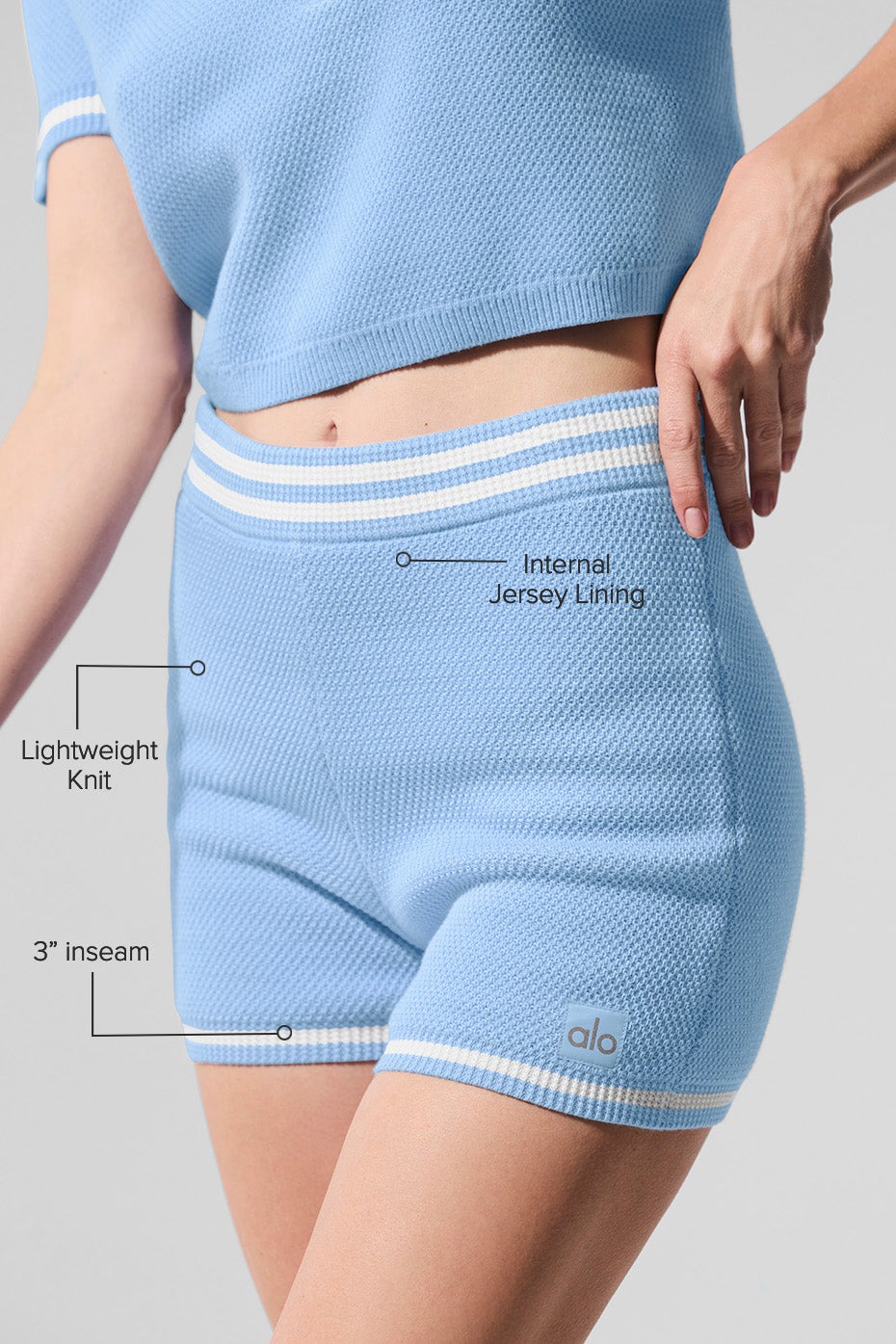 Tennis Club Sweater Knit Hot Short - Seashell Blue/White image 2