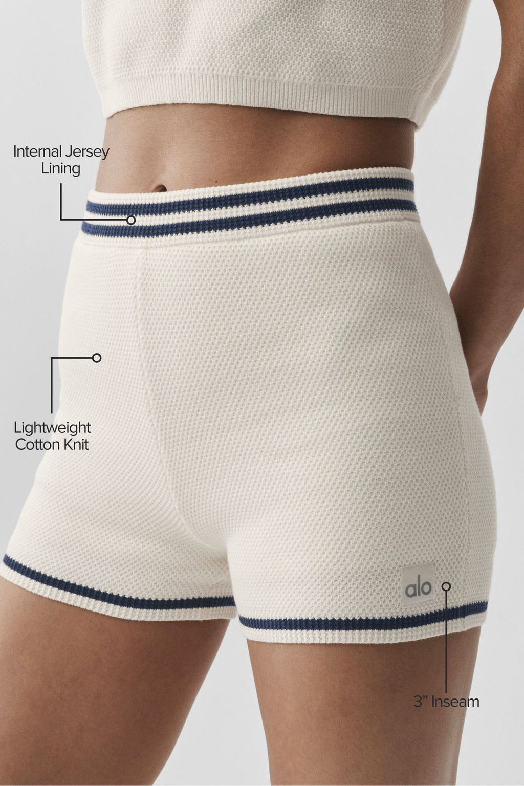 Tennis Club Sweater Knit Hot Short - Ivory/Navy image 2
