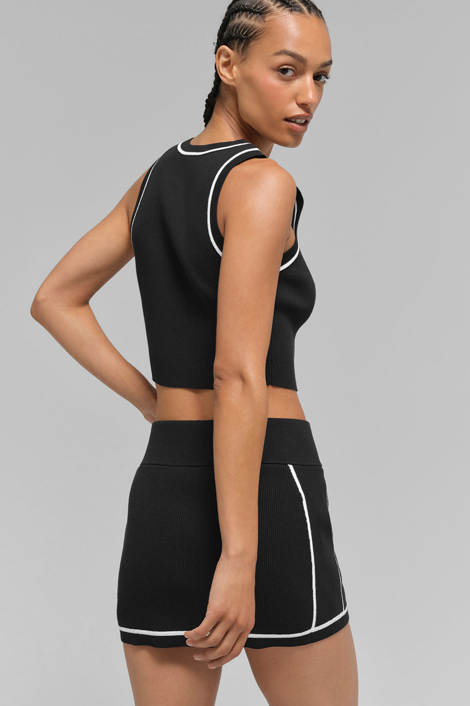 Ribbed Sweater Knit Highline Mini Skirt - Black/White image 6