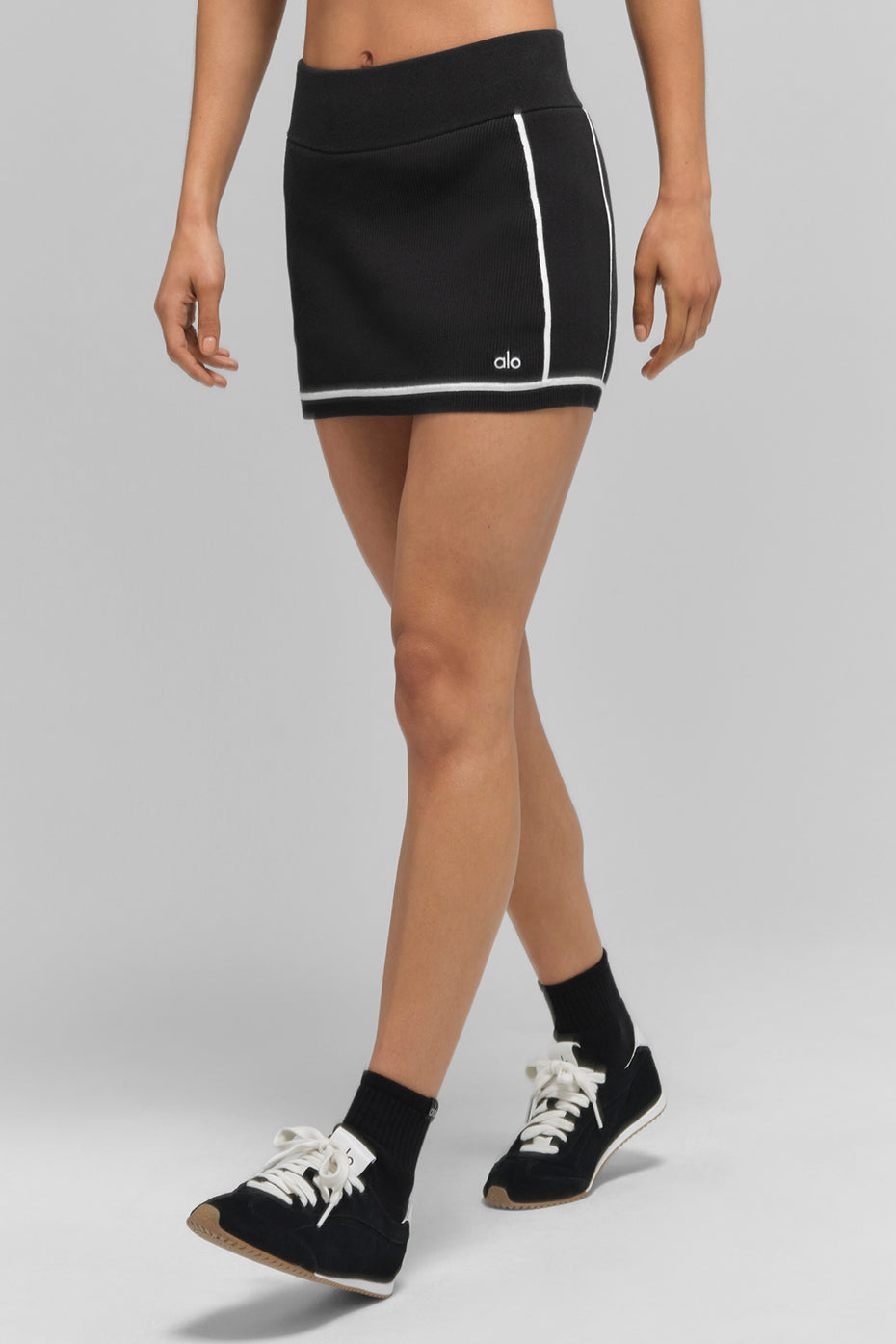 Ribbed Sweater Knit Highline Mini Skirt - Black/White image 5