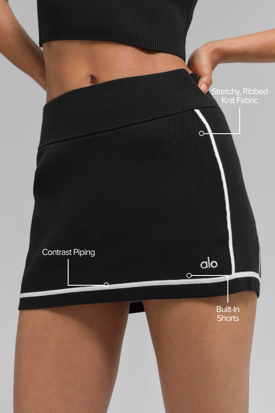 Ribbed Sweater Knit Highline Mini Skirt - Black/White image 2