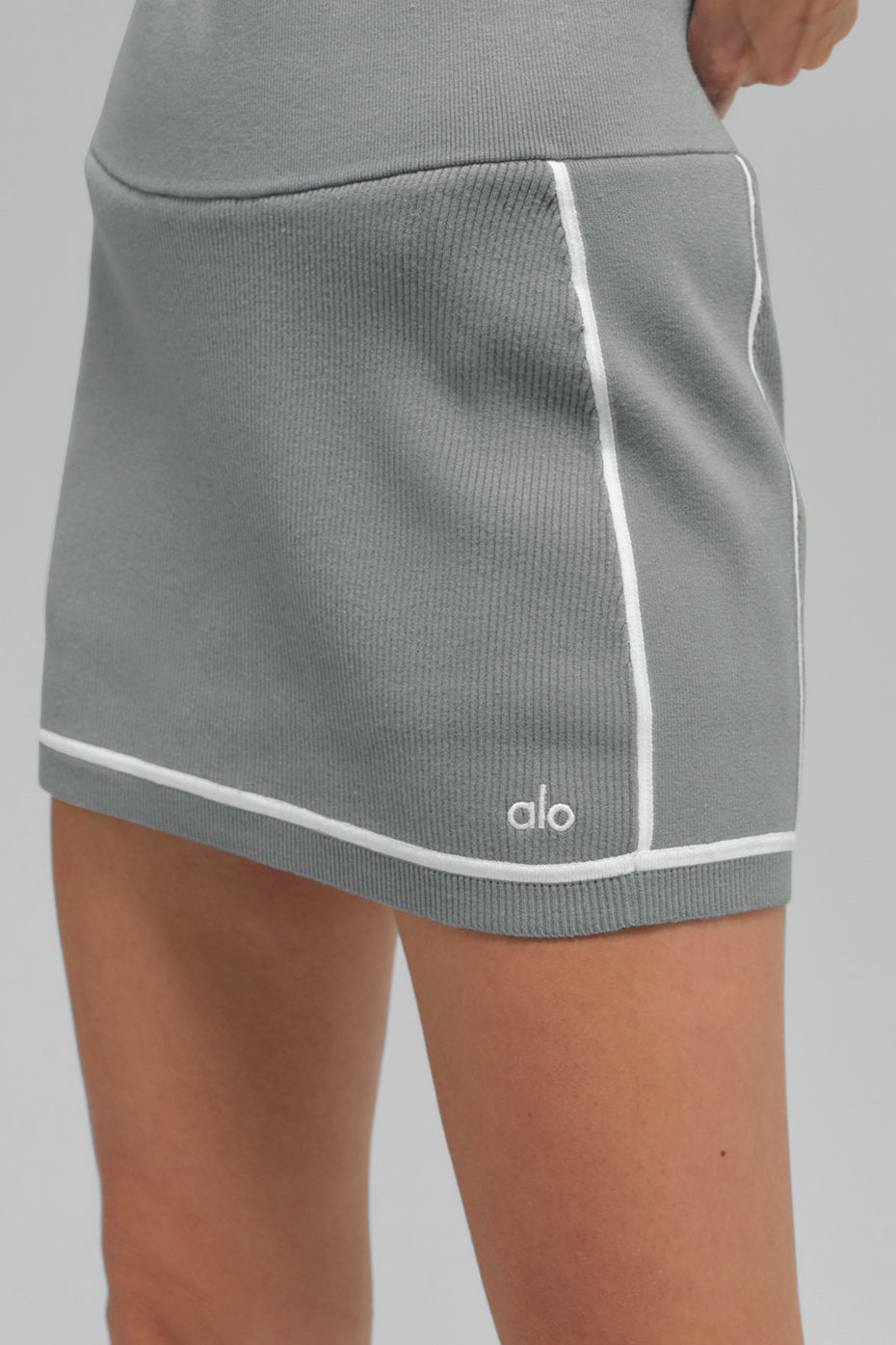 Ribbed Sweater Knit Highline Mini Skirt - Lunar Grey/White image 4