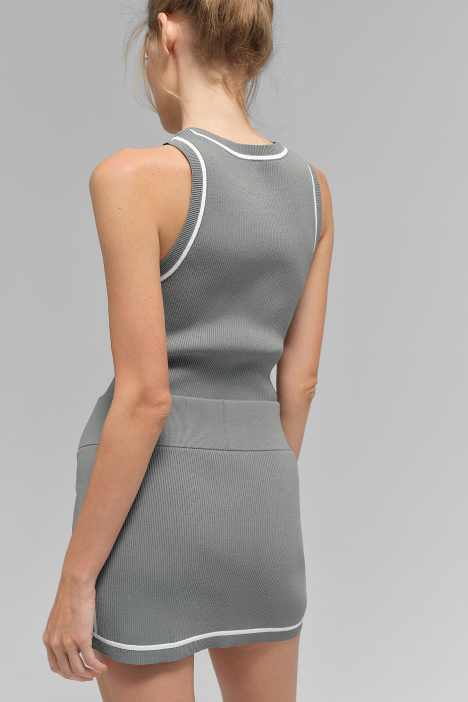 Ribbed Sweater Knit Highline Mini Skirt - Lunar Grey/White image 3