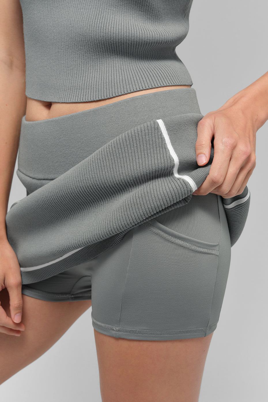 Ribbed Sweater Knit Highline Mini Skirt - Lunar Grey/White image 2