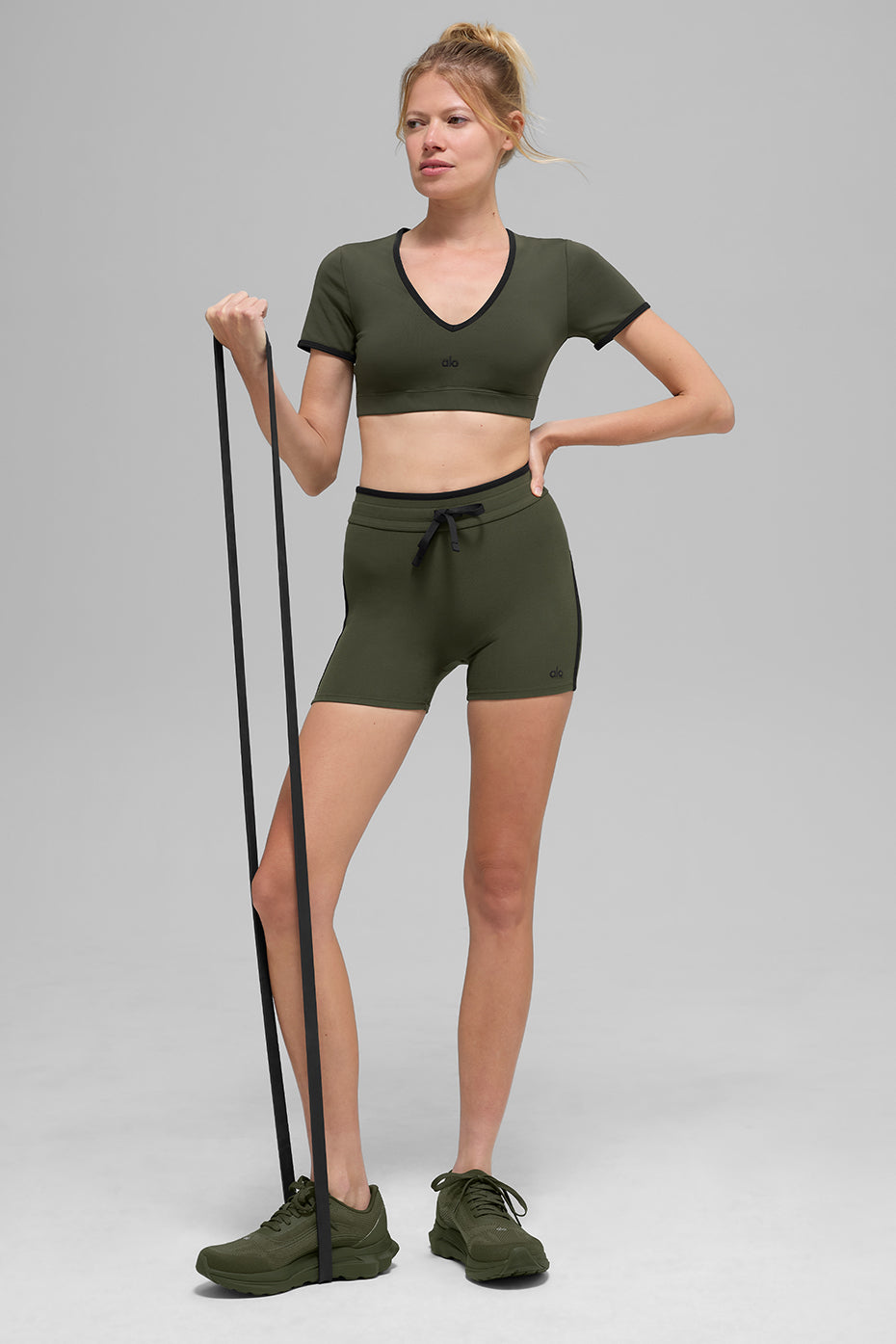 4" Airbrush High-Waist Race Pace Short - Green Olive/Black image 5