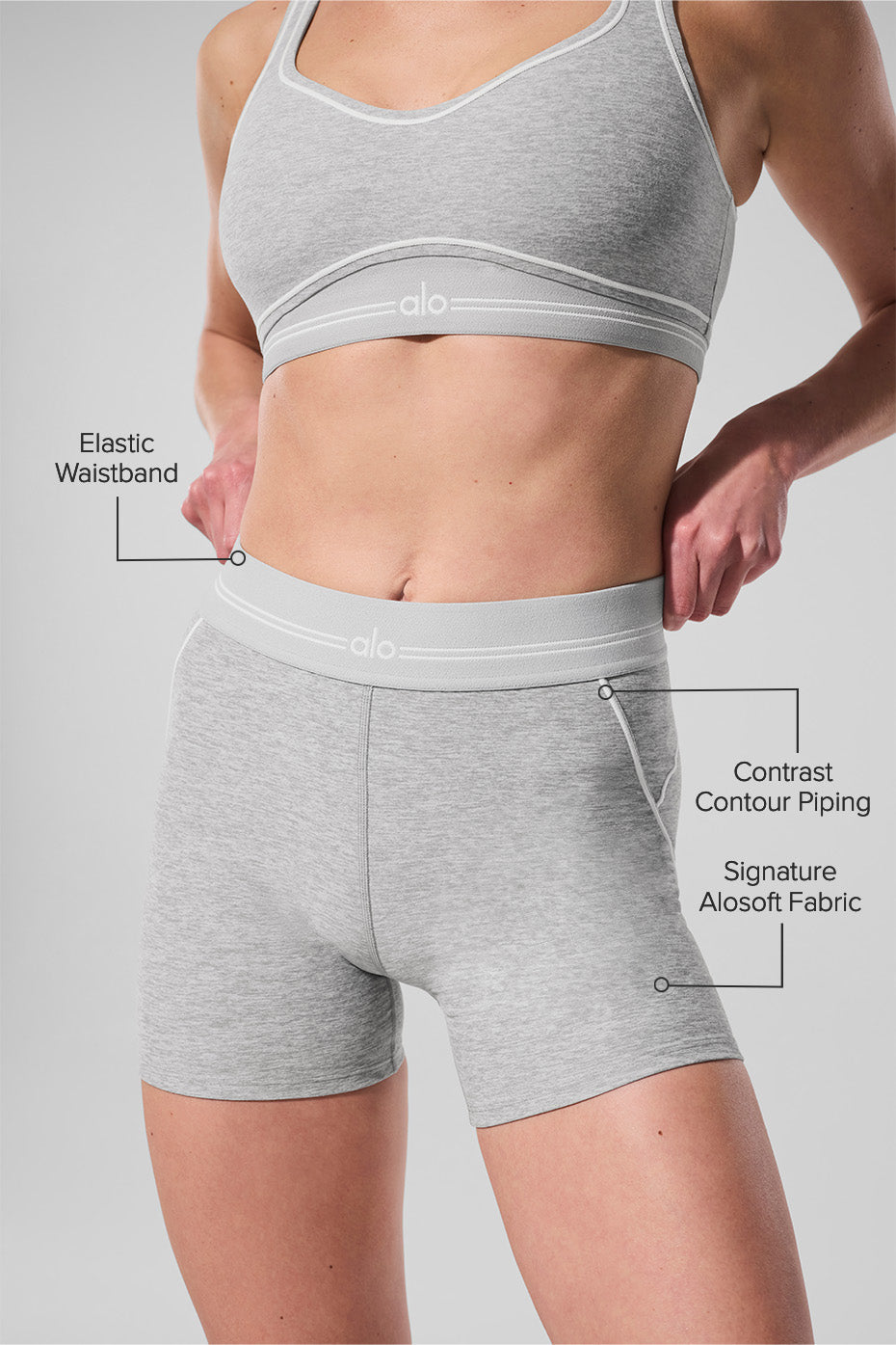 4” Alosoft High-Waist Heart Throb Short - Athletic Heather Grey/White image 2