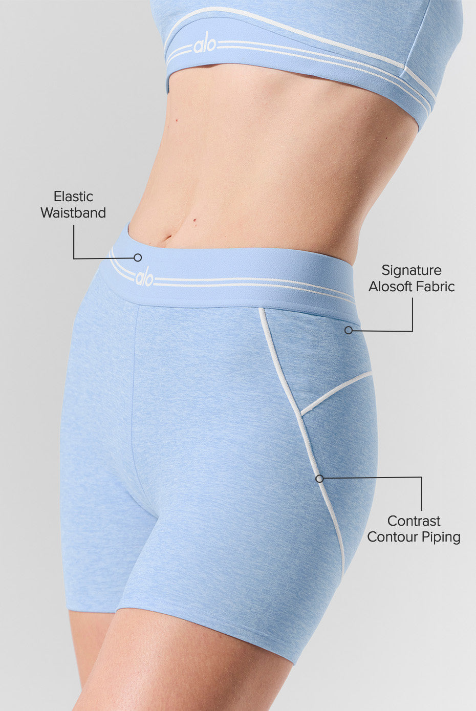 4” Alosoft High-Waist Heart Throb Short - Seashell Blue Heather/White image 2