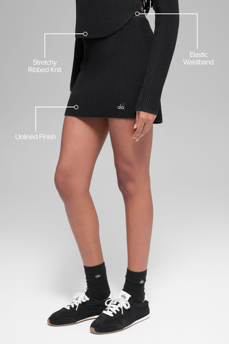 Denim Knit High-Waist Skirt - Black/Anthracite image 2