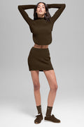 Denim Knit High-Waist Skirt - Espresso/Black image 1
