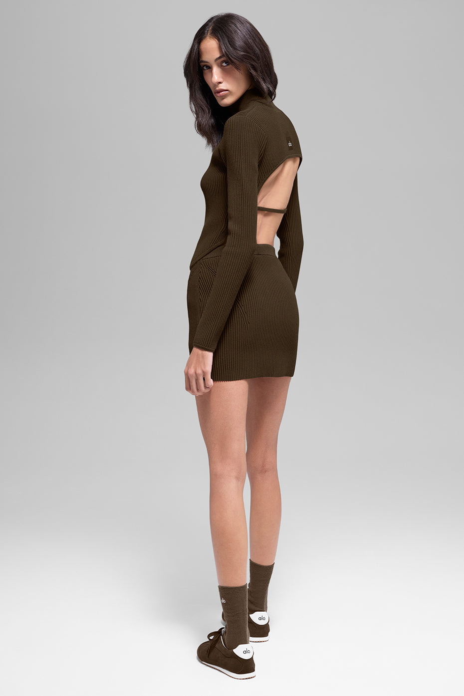 Denim Knit High-Waist Skirt - Espresso/Black image 4