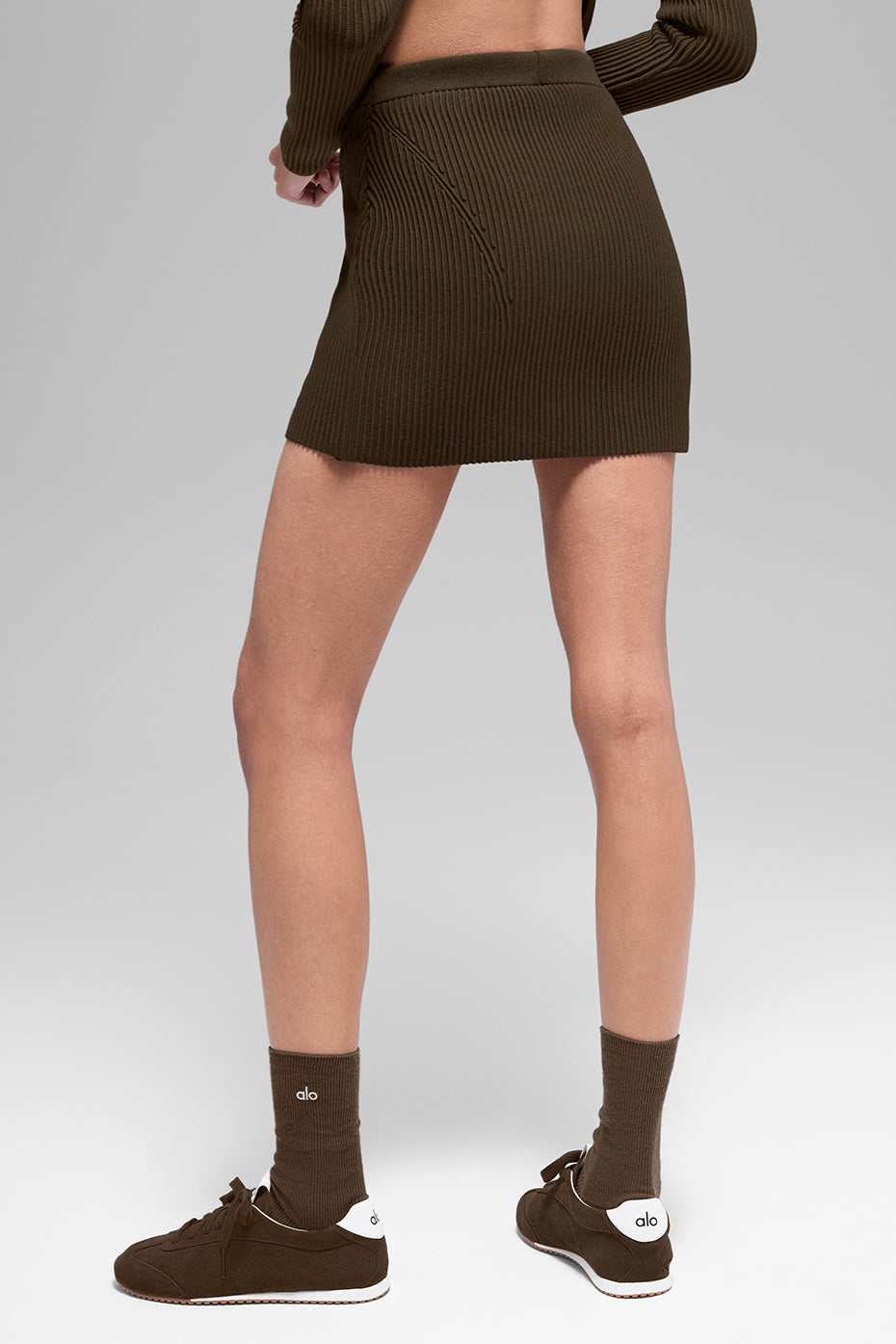 Denim Knit High-Waist Skirt - Espresso/Black image 3