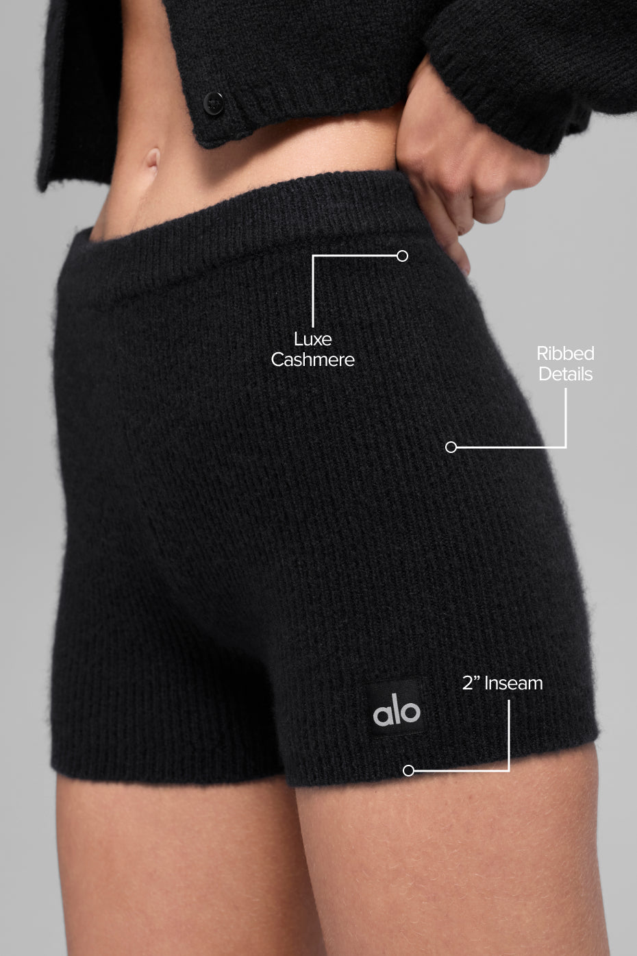 Wool Cashmere Ribbed Noble Short - Black image 2