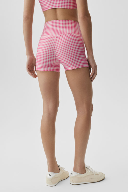 3" Airlift Gingham High-Waist Sleek Short - Paradise Pink Gingham image 2