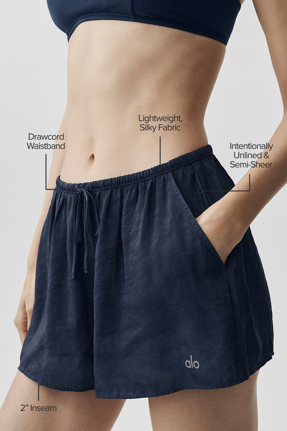 Semi-Sheer Golden Hour Mid-Rise Short - Navy image 2