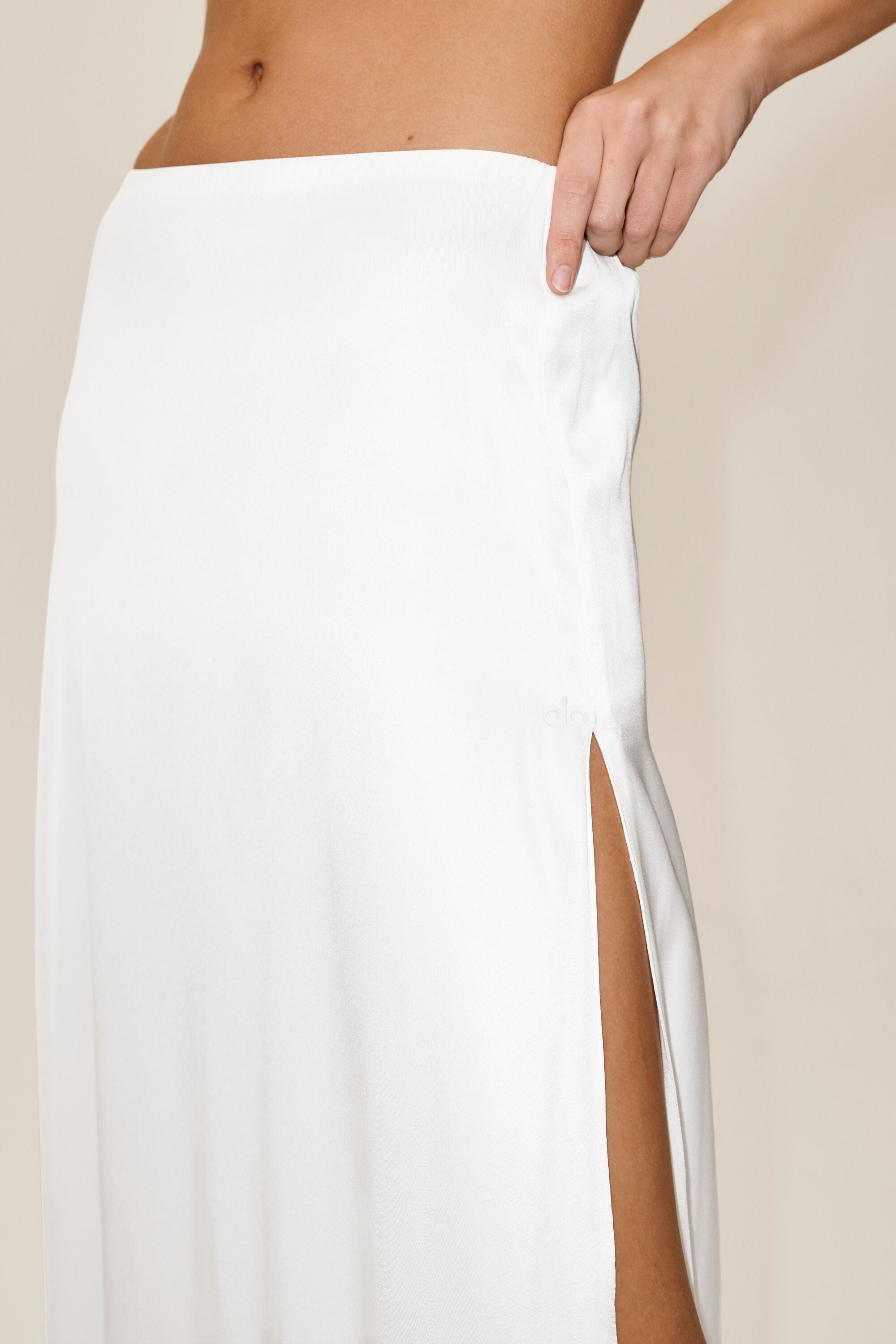 Silk Blend Low-Rise Radiance Long Skirt - White image 3