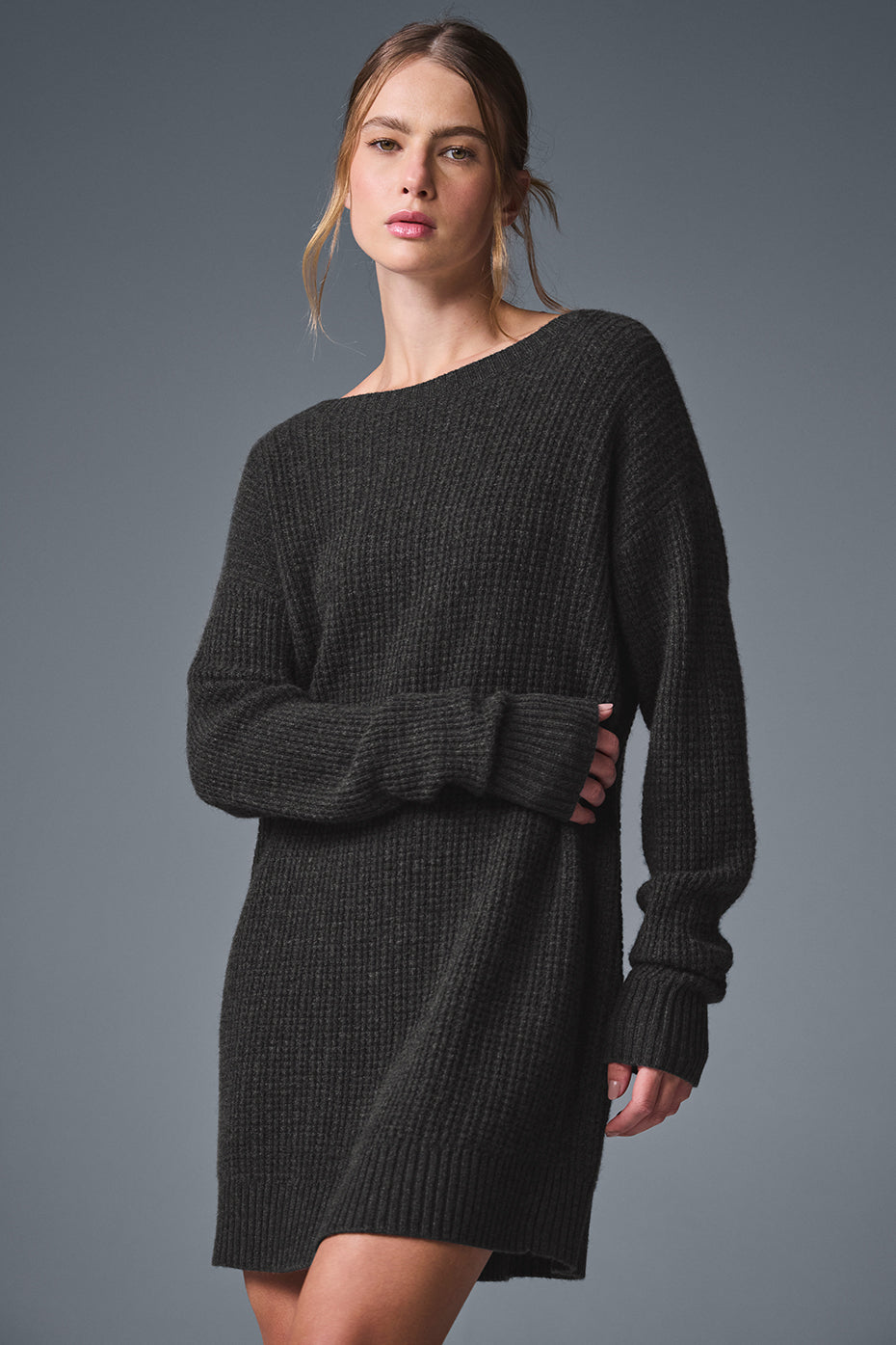 Cashmere Plush Waffle Dress - Dark Heather Grey image 1