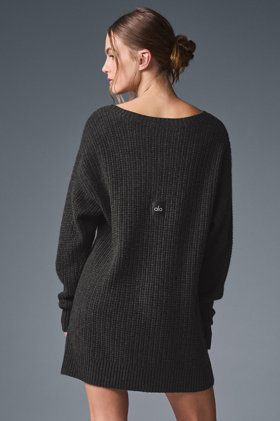 Cashmere Plush Waffle Dress - Dark Heather Grey image 3