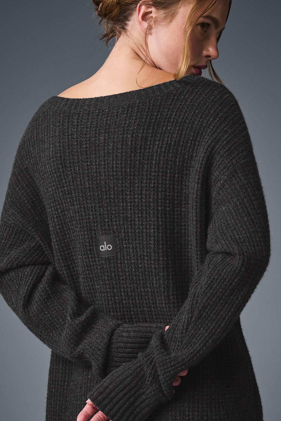 Cashmere Plush Waffle Dress - Dark Heather Grey image 4