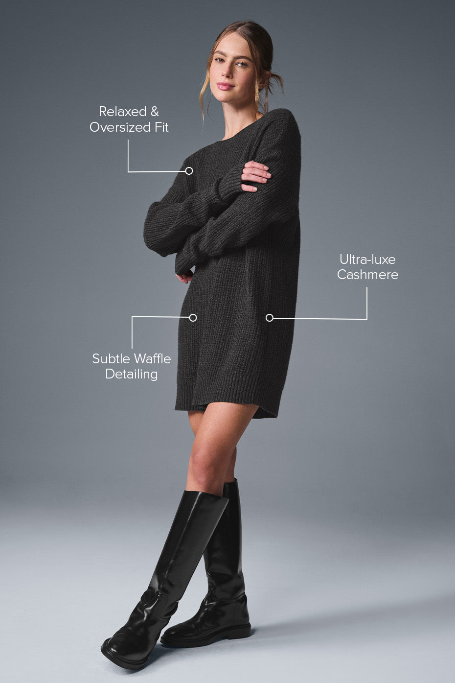 Cashmere Plush Waffle Dress - Dark Heather Grey image 2