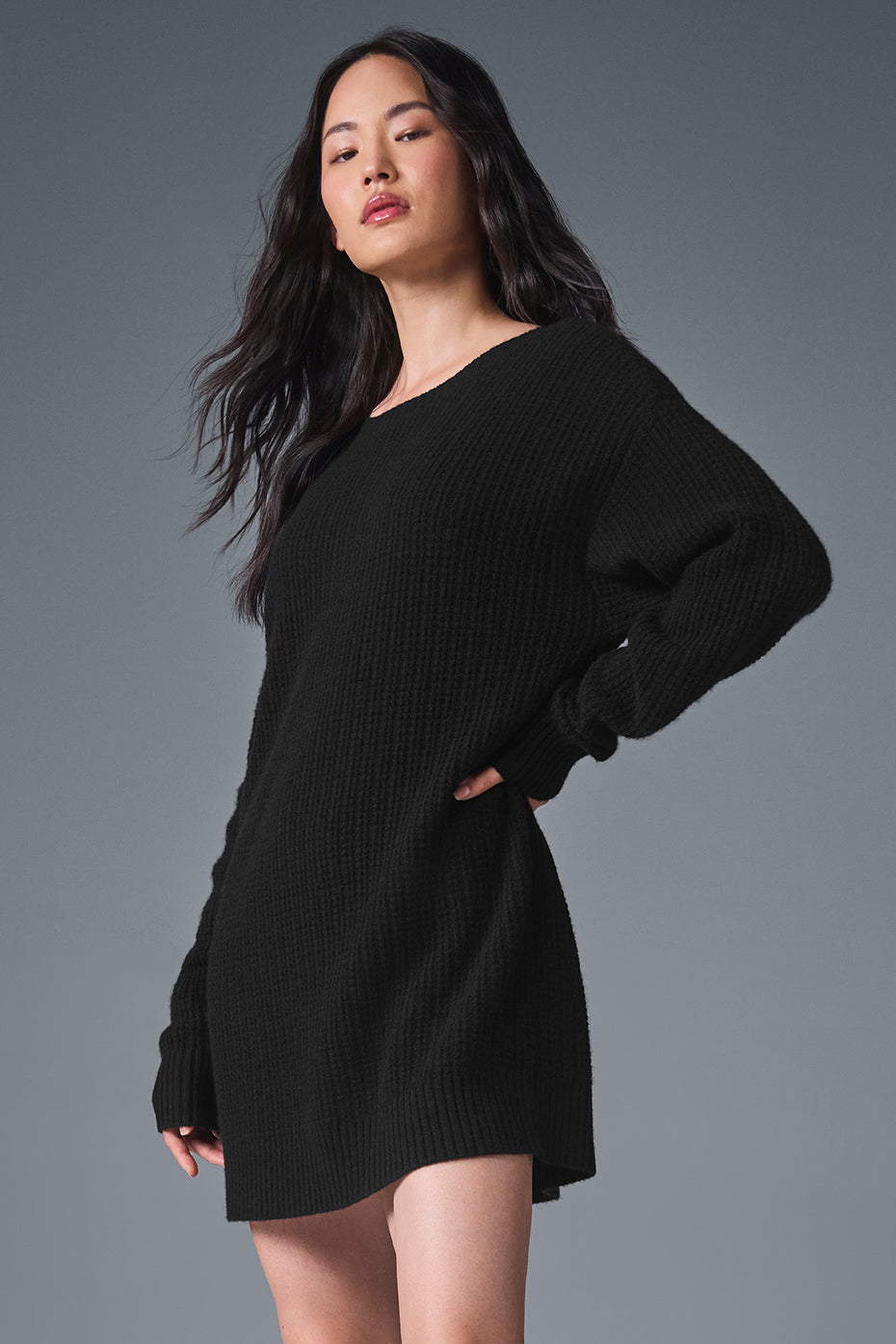 Cashmere Plush Waffle Dress - Black image 1