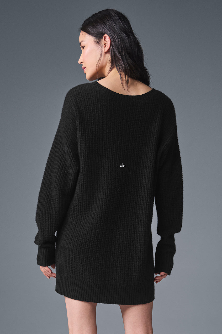 Cashmere Plush Waffle Dress - Black image 3
