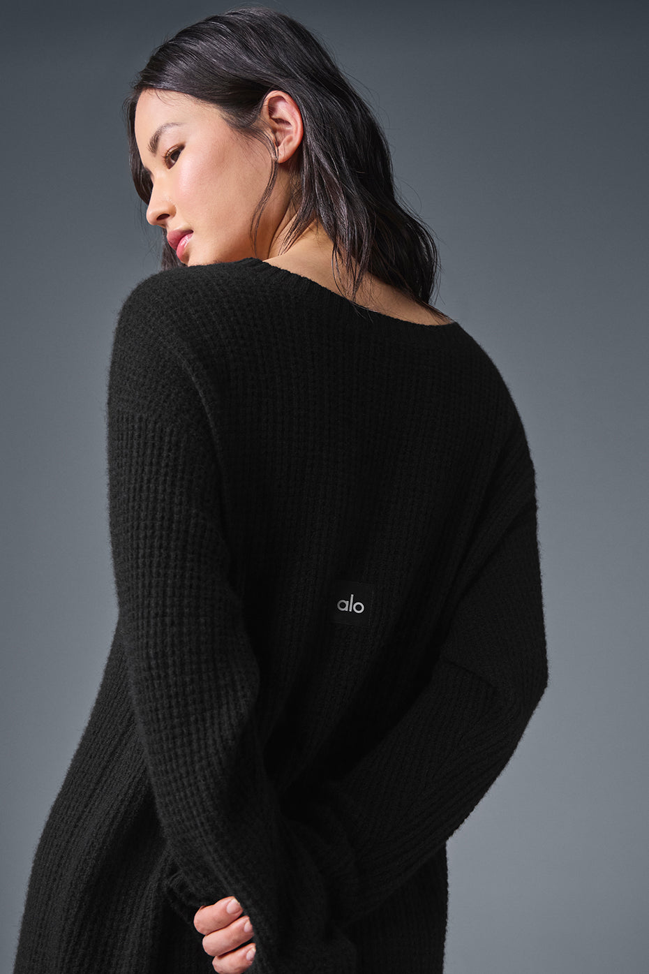Cashmere Plush Waffle Dress - Black image 4