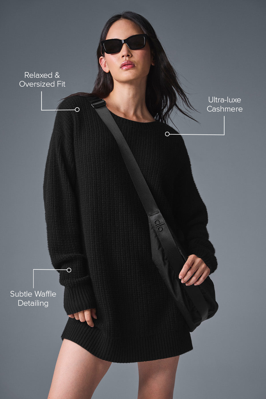 Cashmere Plush Waffle Dress - Black image 2