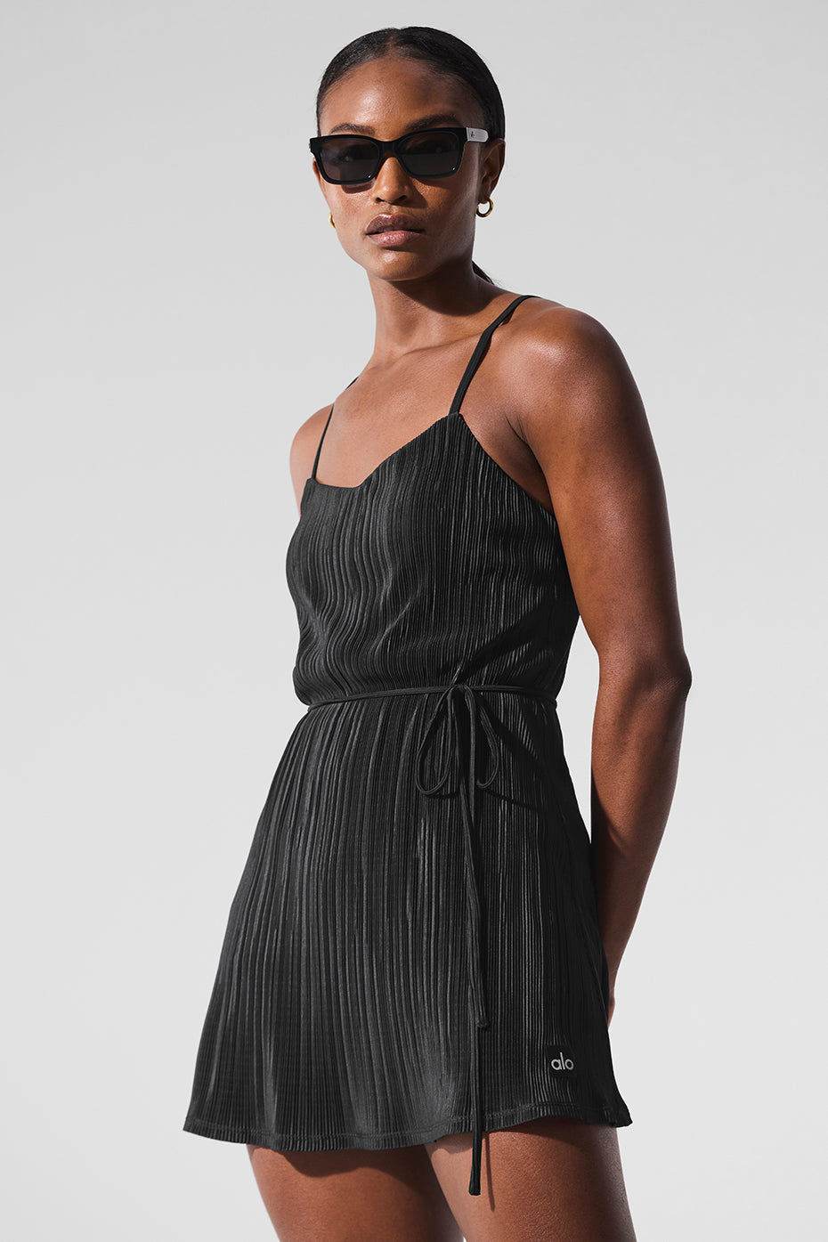 Micro Plisse Game On Tennis Dress - Black image 5