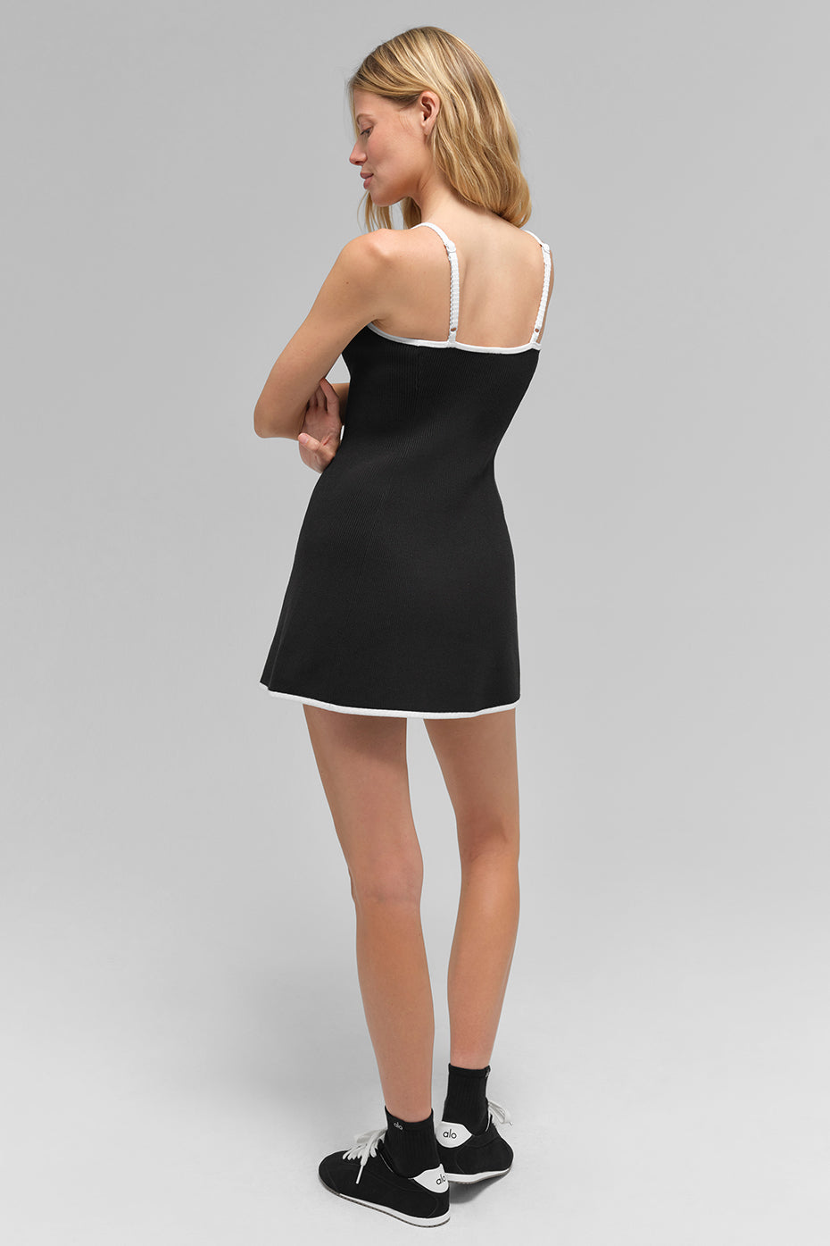 Ribbed Sweater Knit Highline Dress - Black/White image 5