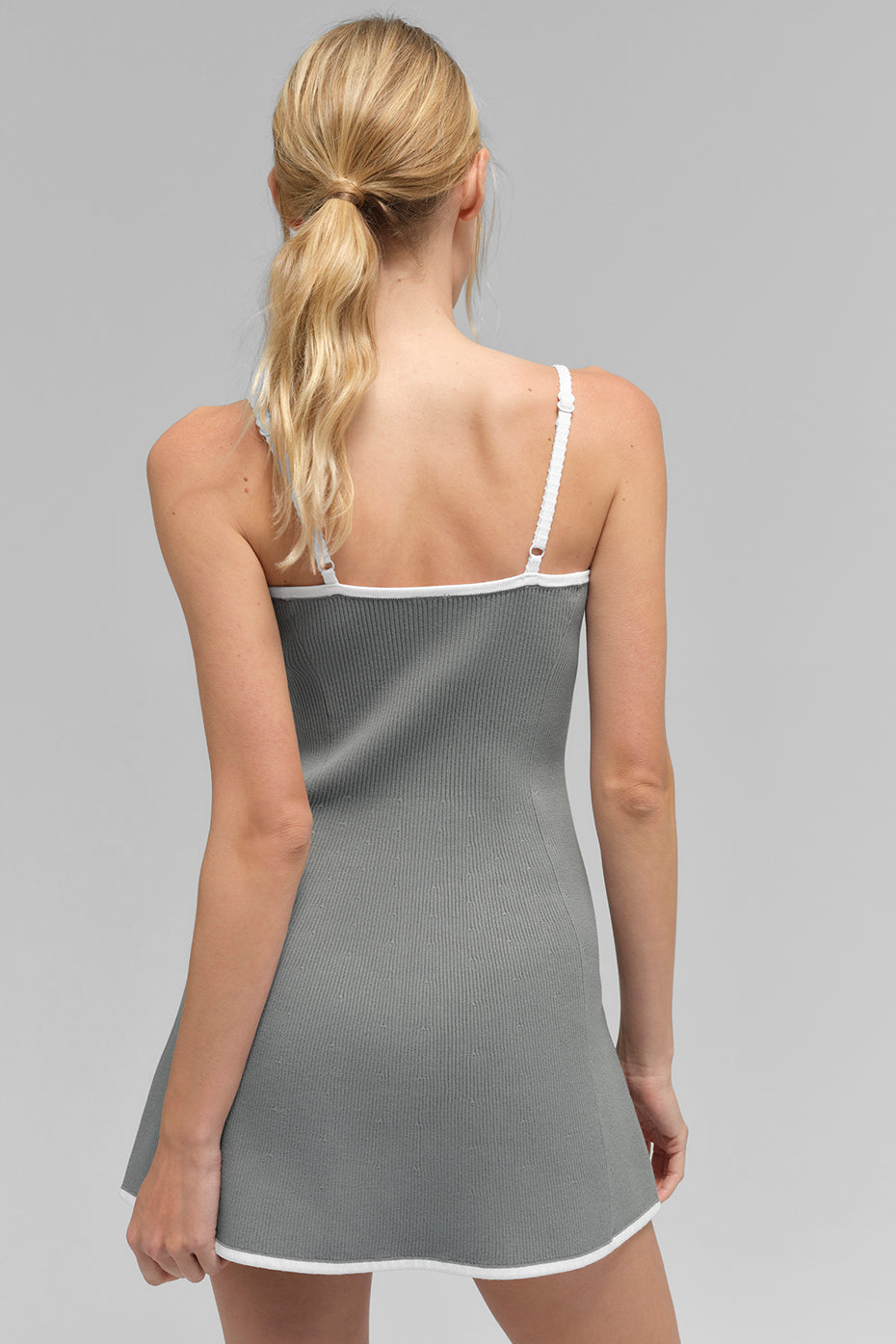 Ribbed Sweater Knit Highline Dress - Lunar Grey/White image 3
