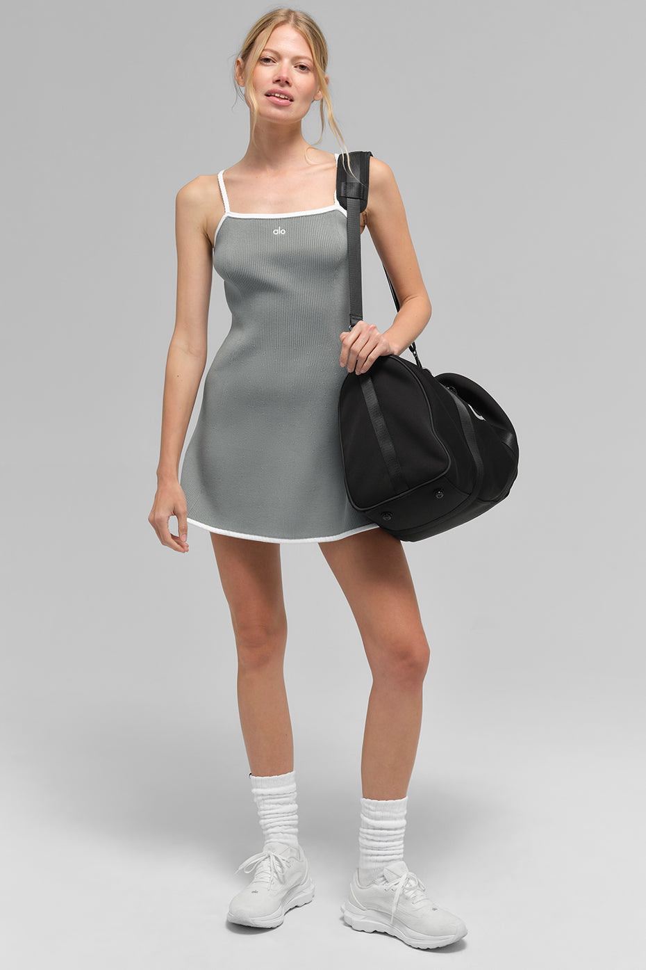 Ribbed Sweater Knit Highline Dress - Lunar Grey/White image 4