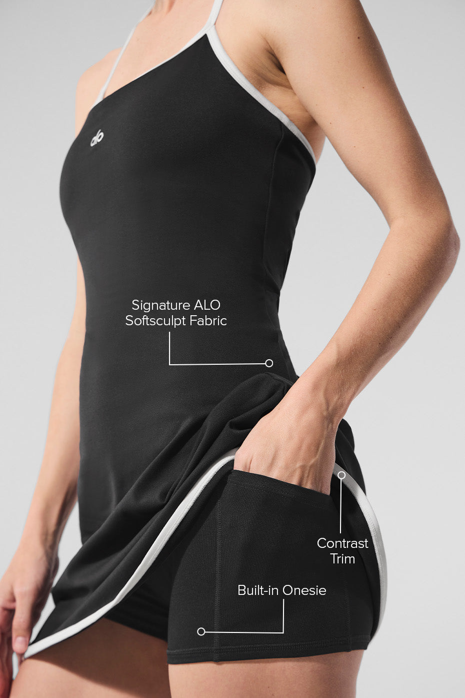 ALO Softsculpt Halter Tennis Dress - Black/White image 2