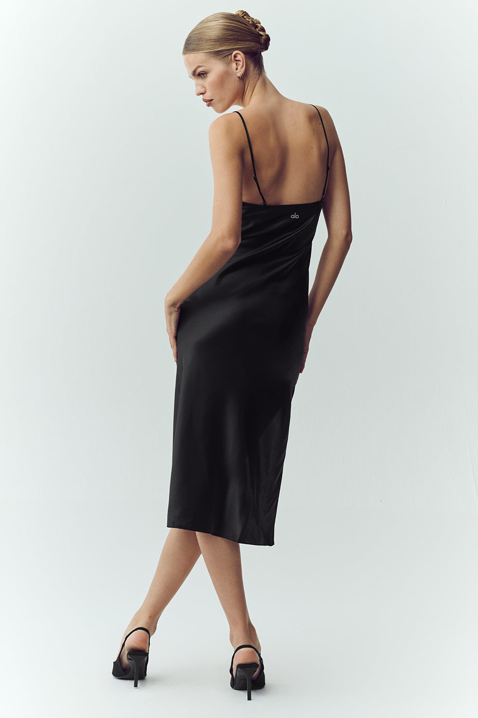 Silk Luminous Slip Dress - Black image 5