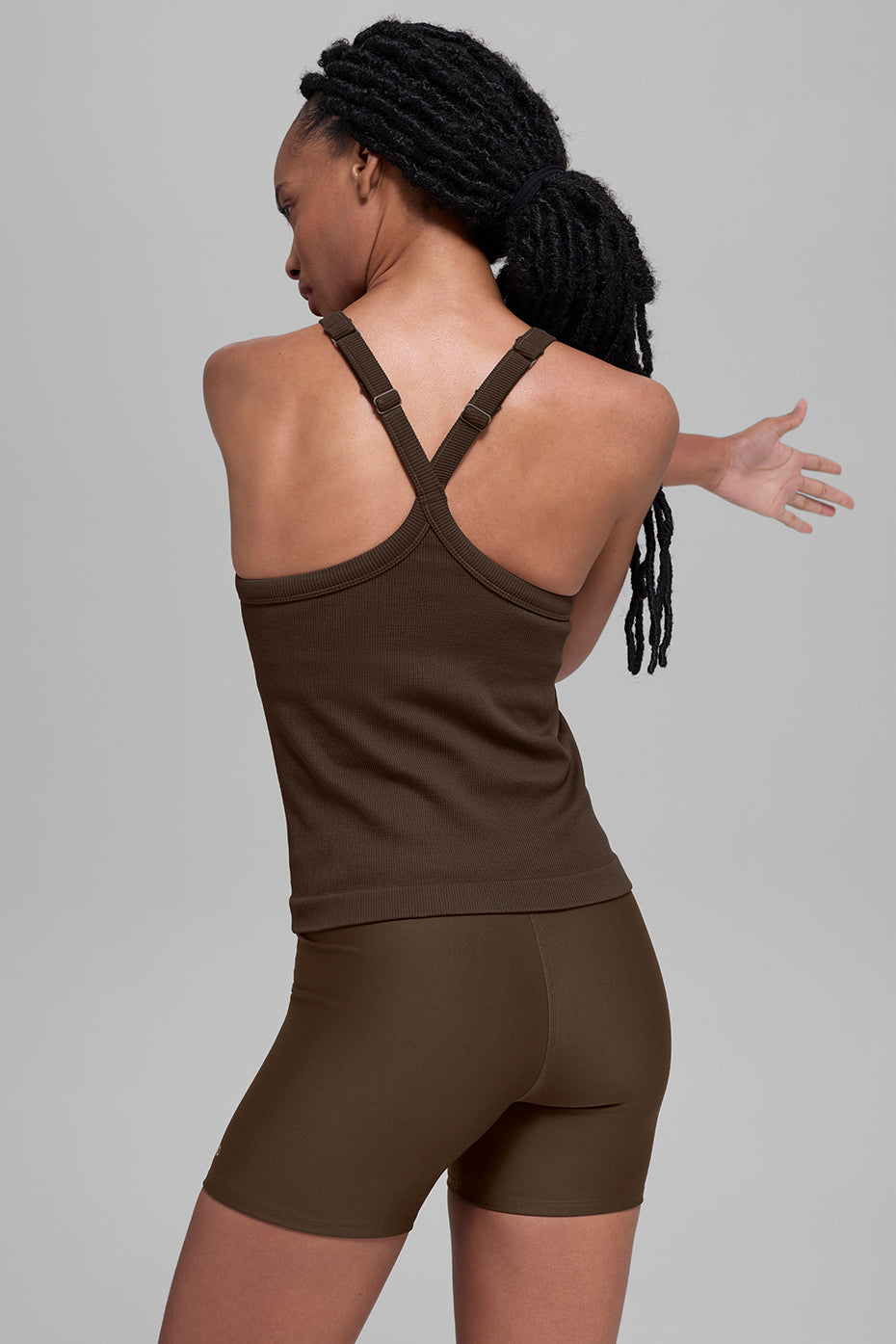 Seamless Ribbed Favorite Full Length Bra Tank - Espresso image 3