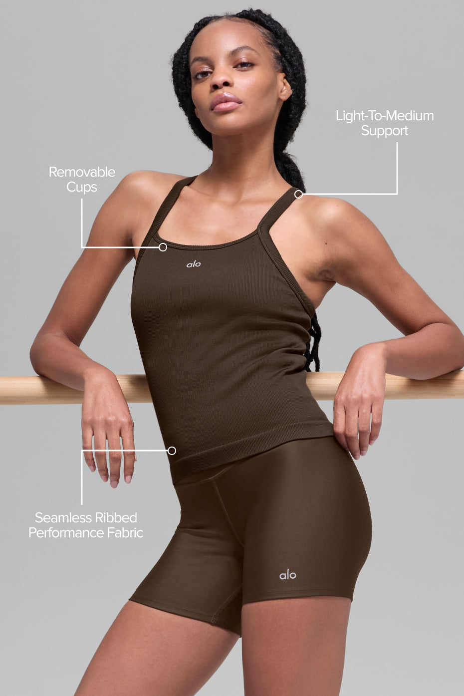 Seamless Ribbed Favorite Full Length Bra Tank - Espresso image 2