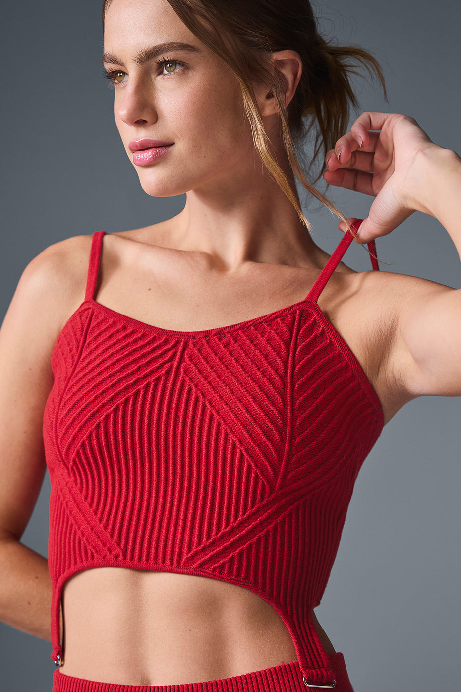 Denim Knit Garter Tank - Bold Red/Dark Bold Red image 3